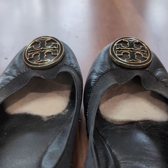 Tory Burch Black Caroline Leather Ballet Flats Sz 7.5 - Picture 9 of 15